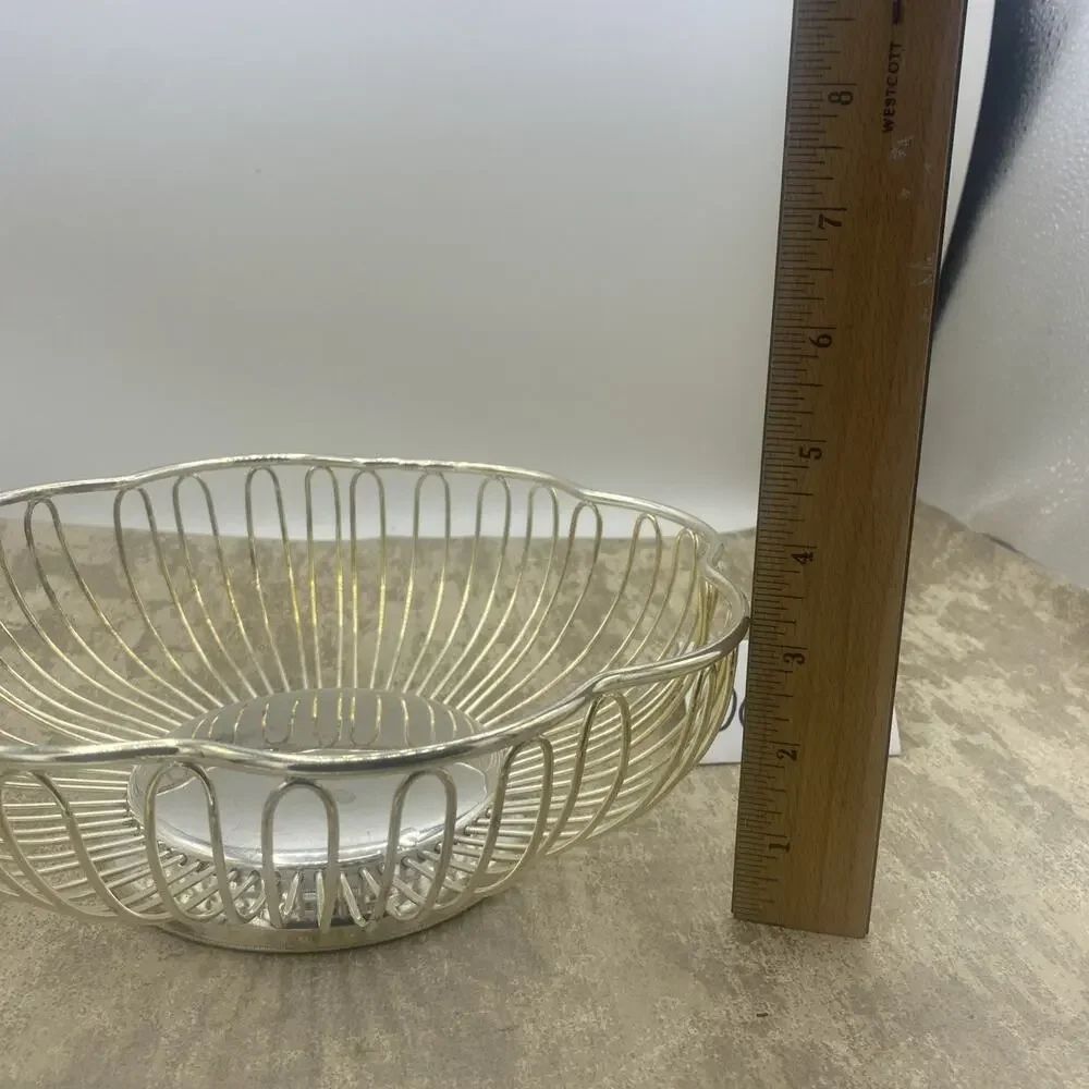Silver Plate Round Fruit, Bread, Vegetable Bowl Basket, 9.5” Diameter